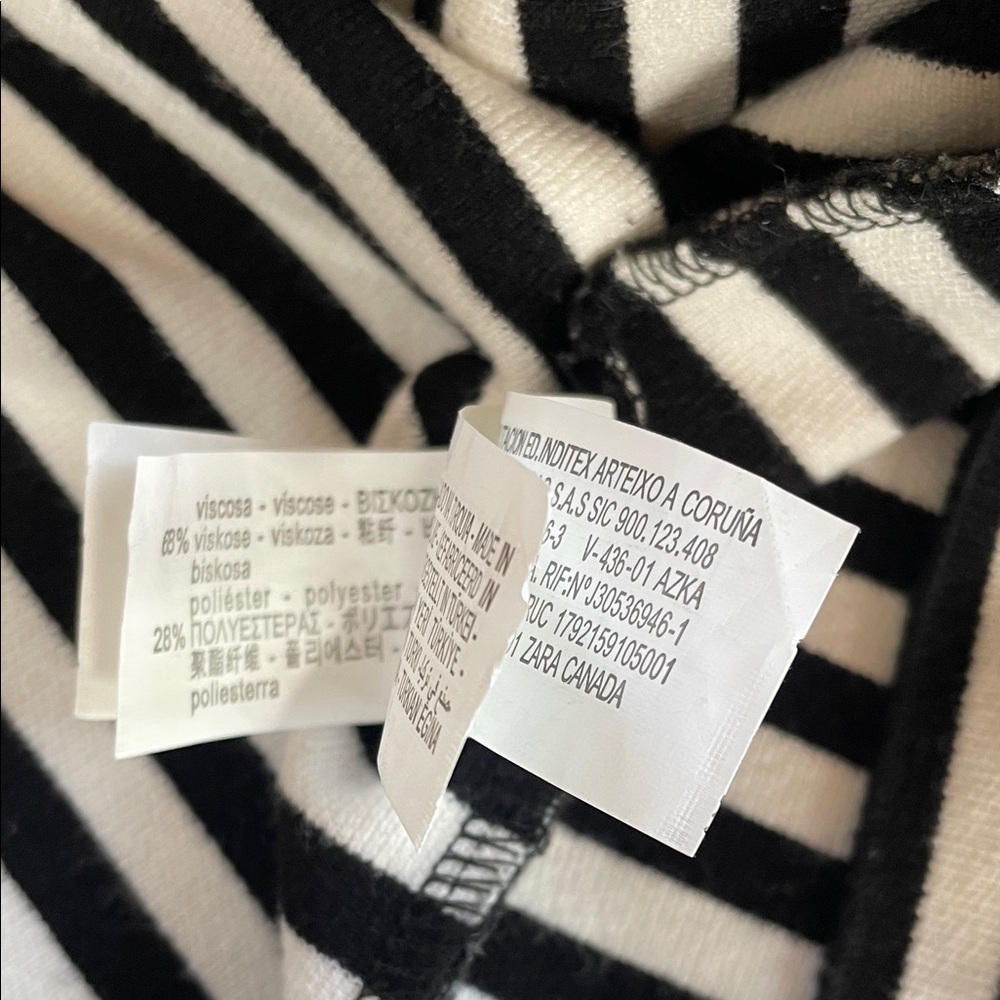 Zara Stretch Black and White Striped Strapless Dress Size Large - Picture 7 of 7